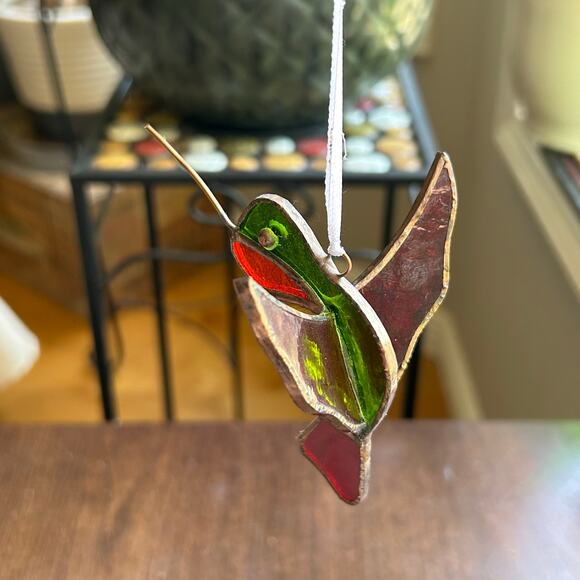 Handmade Vintage Stained Glass Hummingbird  Sun Catcher Hanging OOAK Folkart - Picture 3 of 8